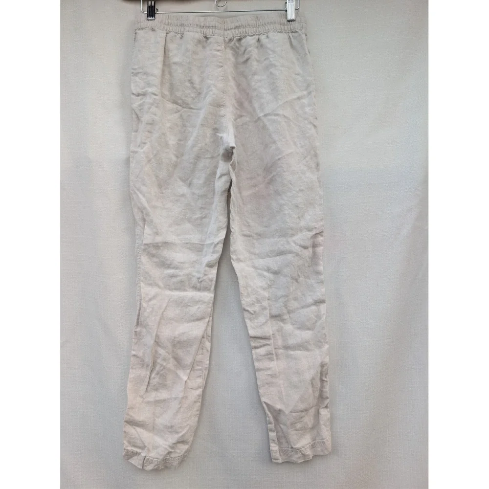 H&M‎ Light Beige 100% Linen Drawstring Waist Ankle Pants Size S Neutral Coastal